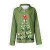 Женская рубашка-блузка с рождественским принтом и пуговицами, длинный рукав, повседневный базовый рубашечный воротник, обычный топ