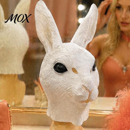 Comfortable Halloween Costume Masque Rabbit Head for Adults, Realistic Bunny Latex Hood, Unrestricted Vision Animal Carnival Cosplay Party Prop