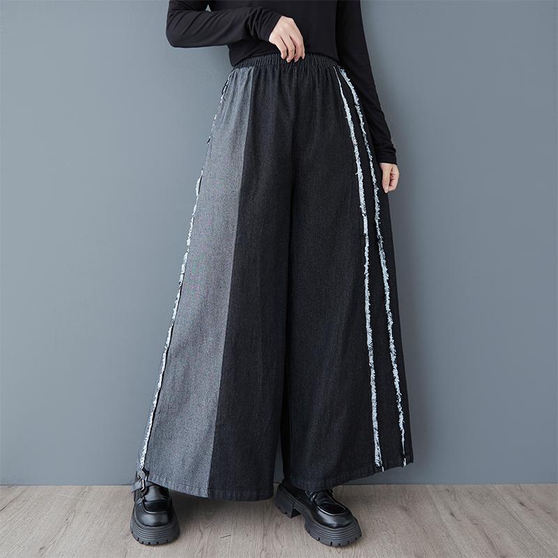 Весна осень плюс размер Винтаж пэчворк высокая талия повседневные свободные женские джинсы деним широкие брюки