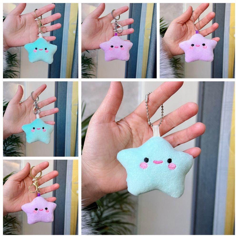 Fluffy Fur Smile Stars Plush Keyring Pom Pom Starfish Smile Stars Backpack Pendant  Wedding Gifts