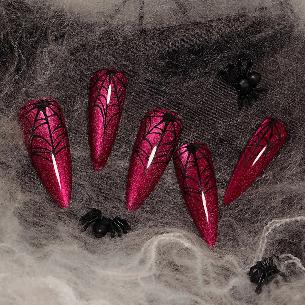 Ladies' Pointed Red Cat Eye Halloween Wearable Nail Clip(Glue 2ml)