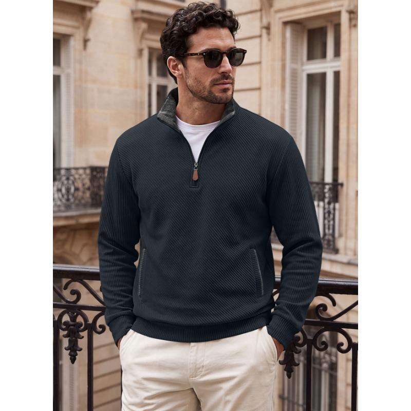 Men S Jacquard Half Zip Long Sleeve Loose Fit Solid Color Sweatshirt With Pockets
