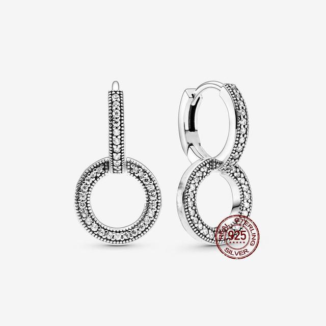 100% настоящие серьги из серебра 925 пробы, снежинка, циркон, в форме сердца, золото, розовое золото, циркон, ювелирные изделия, сверкающий кулон-обруч