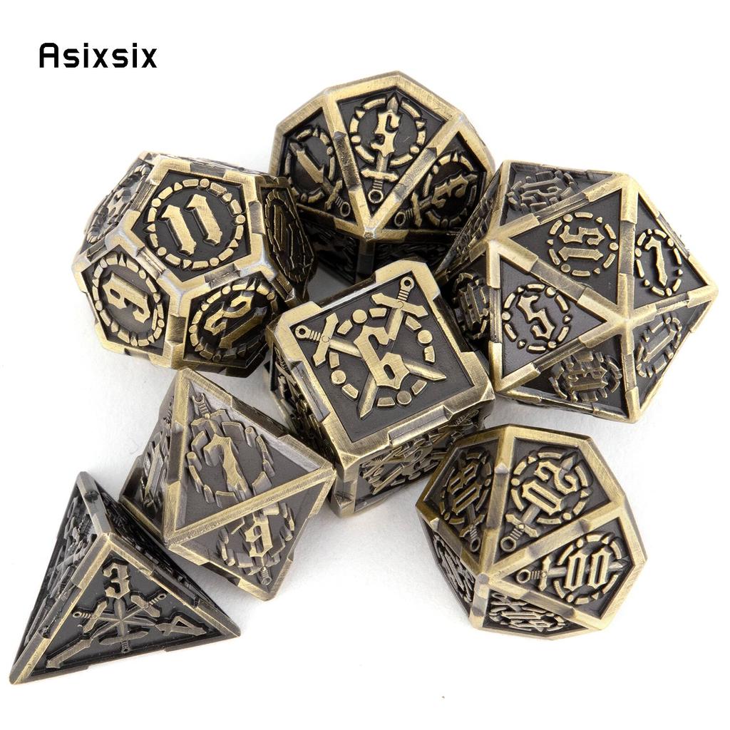 7 Pcs Yellow Double Swords Metal Dice Solid Polyhedral Dice Set Suitable for Role-Playing RPG    Board Game