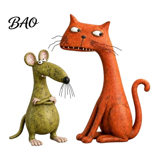 Unique Gifts for Home Decoration Resin Farmhouse Cat Figurine, Creative Country Style Animal Statue, Rustic Collectibles Ornamentation Mouse Sculpture