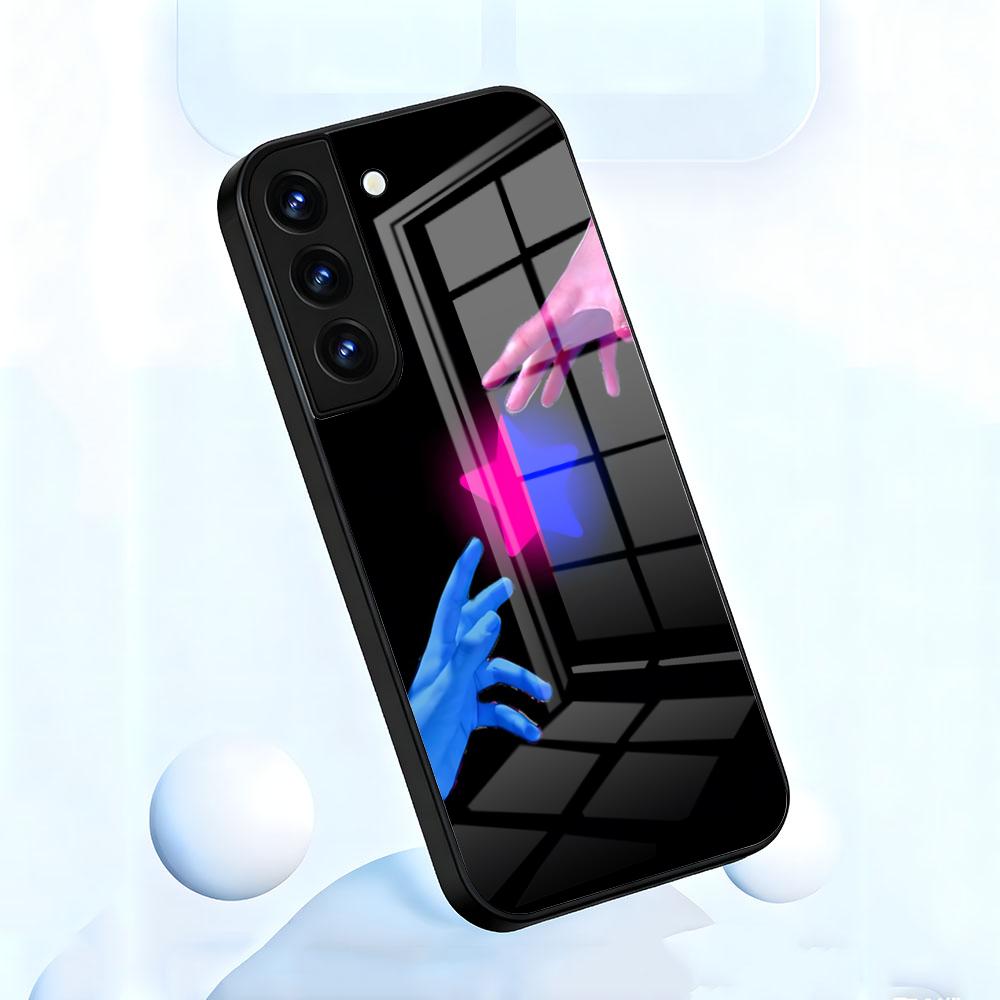 Розово-синий чехол для телефона TV Girl для Samsung A56 A36 A26 A16 A15 A25 A35 A55 A14 A34 A24 A54 Стеклянный чехол