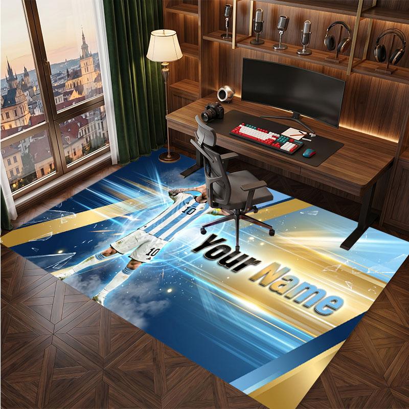 Lionel Messi Custom Crystal Velvet Rug, Personalized Name Text Print, Football Logo Soft Non‑Slip Floor Mat Home Decor Gift