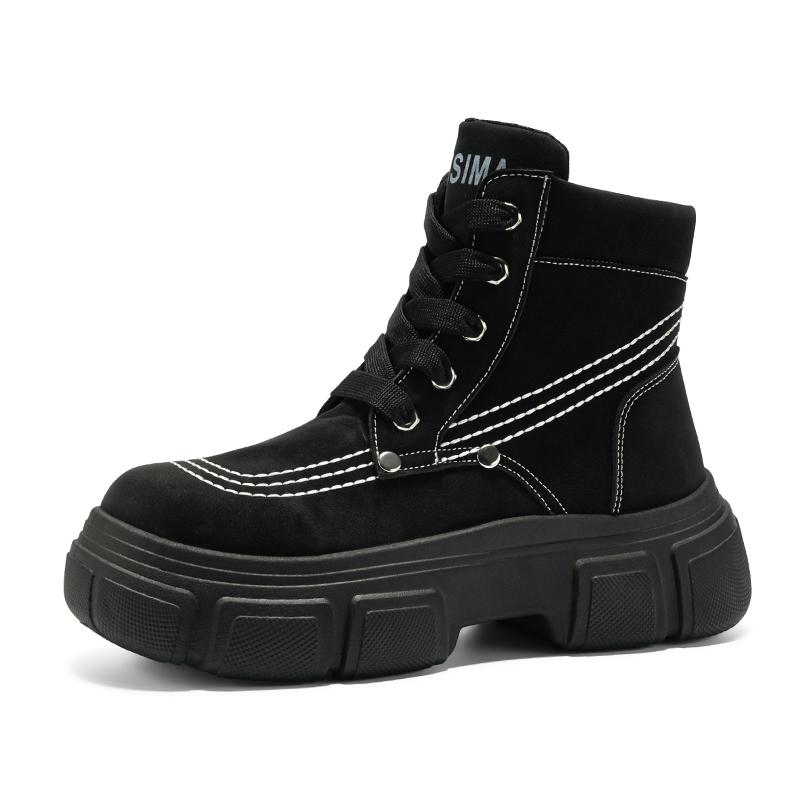 Осенне-зимняя мода Мужские желтые ботинки Модные уличные кожаные ботильоны Мужские рабочие ботинки Массивные мотоциклетные ботинки на шнуровке