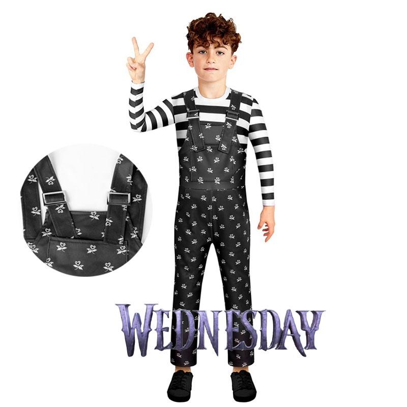 Wednesday Addams Cosplay Costume For Boys Girls Kids Overalls Halloween Xmas Party