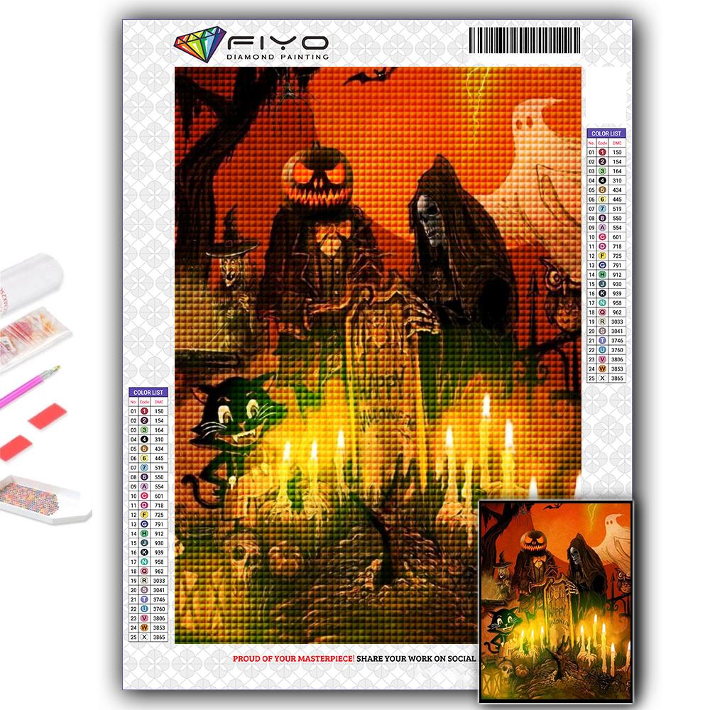 DIY 5D Diamond Painting Halloween Pumpkin And Witch Castle Cross Stitch Kit Full Drill Embroidery Mosaic Art Picture of Rhinestones Gift