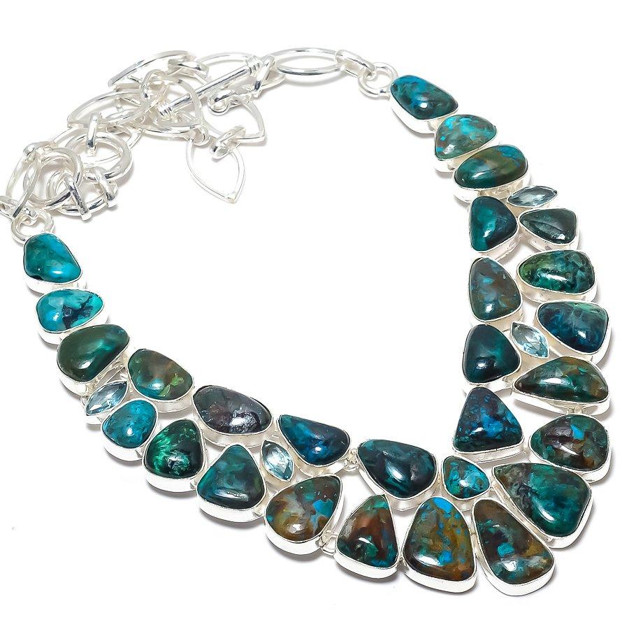 Ювелирные изделия из серебра 925 пробы с драгоценными камнями хризоколла, 18 дюймов JCN484-32