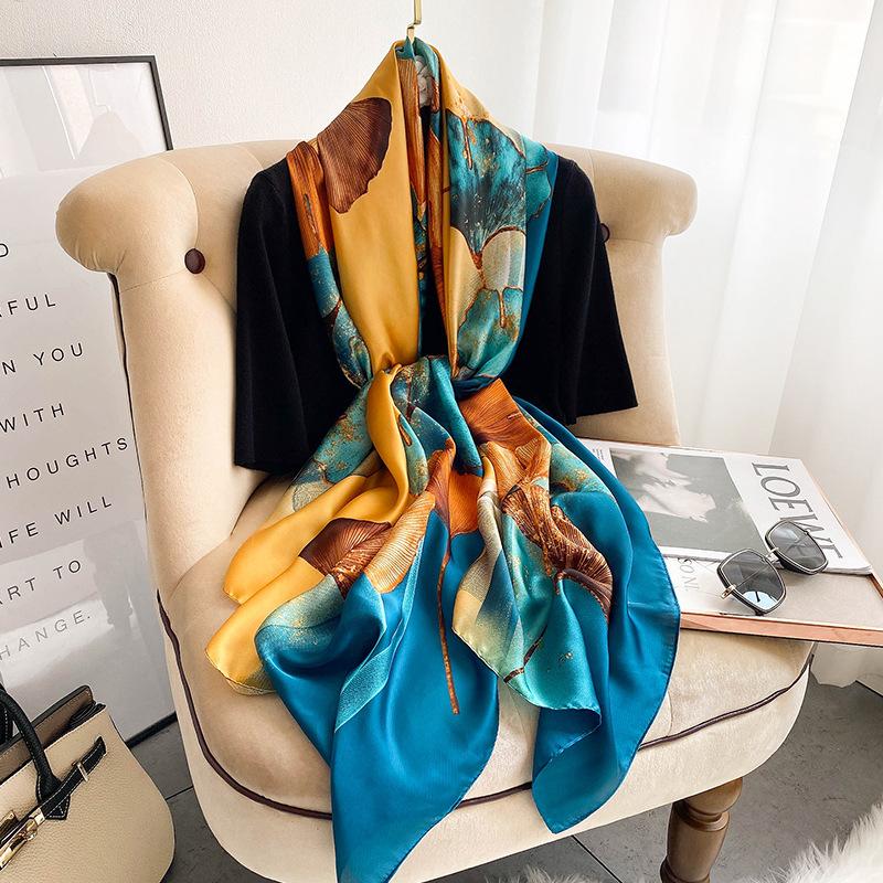 Printed Silk Scarf Women Warm Long Shawl Scarves