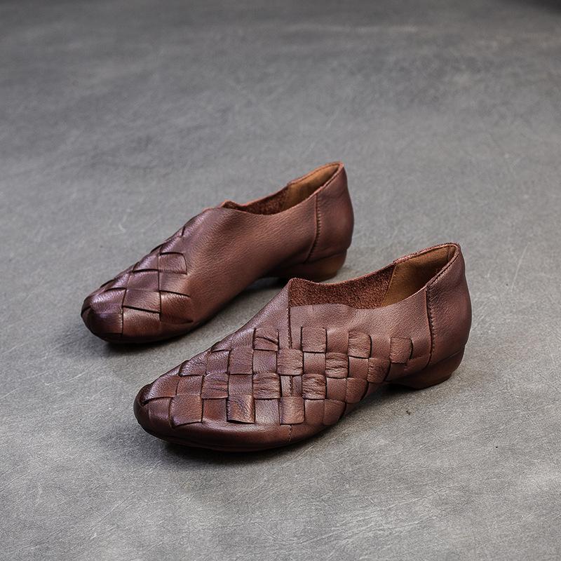 Johnature Ретро-лоферы ручной работы из натуральной кожи с мягкой подошвой, женские туфли без застежек на низком каблуке