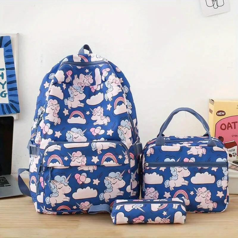 Kids Backpack Sets For Girls Boys Unicorn Backpack 3 In 1 Lightweight Bookbags Large Travel Rucksack With Lunch Bag Pencil Case