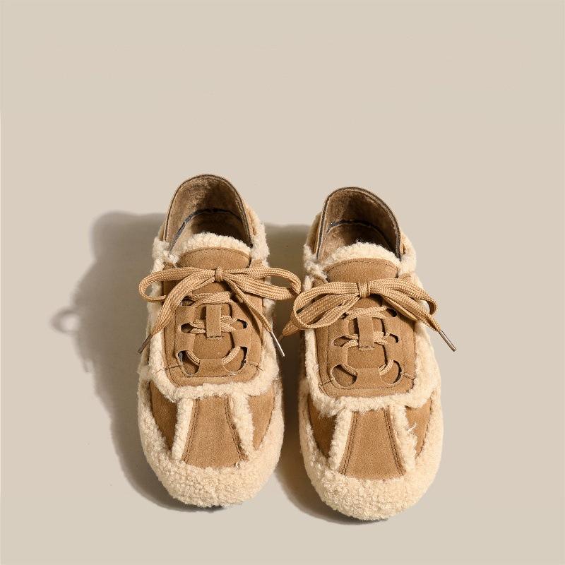 The Same Style As the Star~ Women's Fluffy Shoes Outside Will Be the New Semi-drag Thick-soled Piled Casual Cotton Shoes In Autumn and Winter 2025