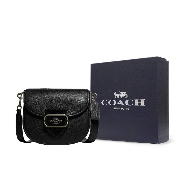 COACH Pebbled Leather Saddle Bag, Shoulder Bag, Crossbody Bag Small Women's Black CG470-QBM2