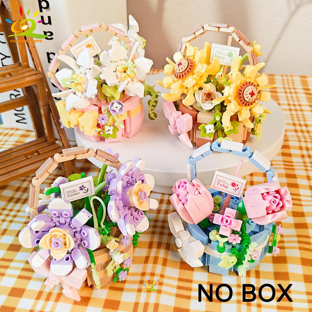 HUIQIBAO MOC Модель Цветка Микро Строительный Блок DIY Вечный Букет Украшение для Дома Стола Стола Растение Кирпич Подарок Девочке Детская Игрушка