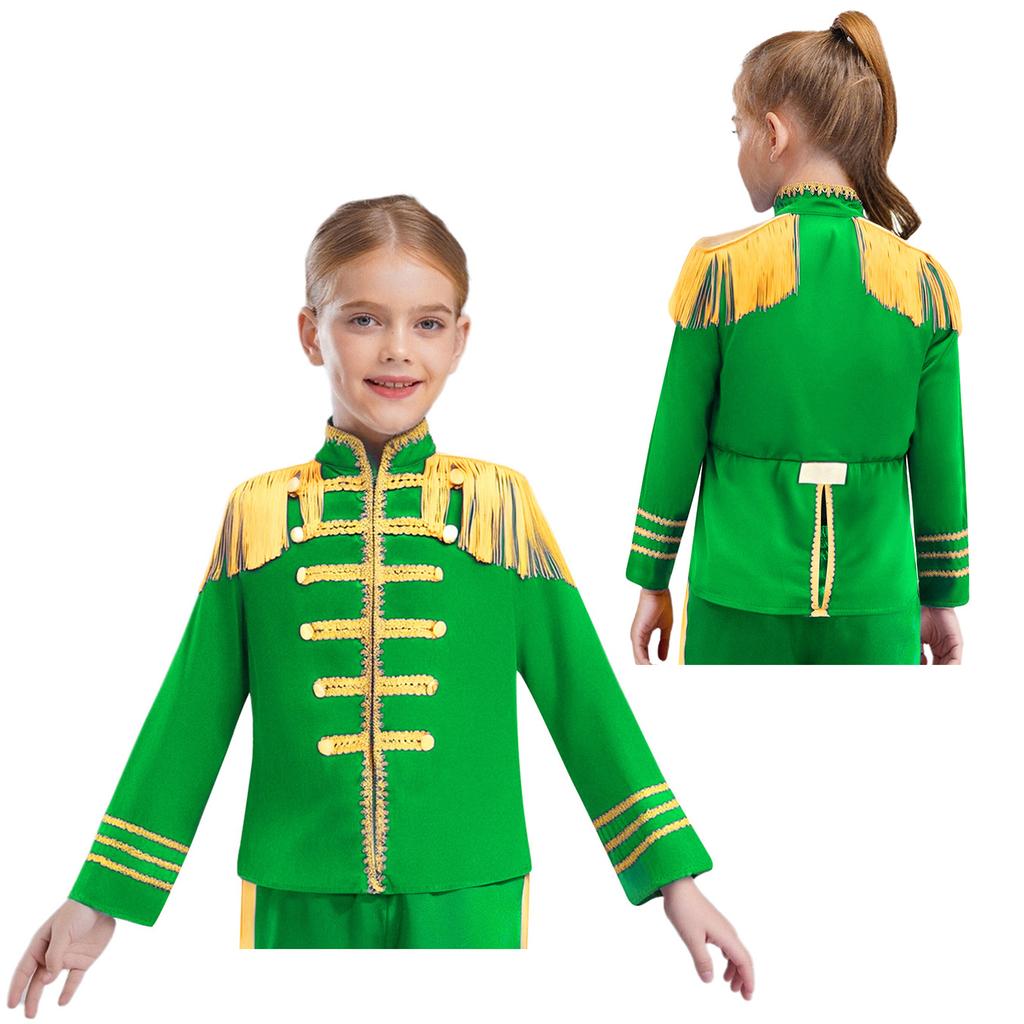 Children's 60s Rock Band Costume - British Star Style Gold Lace Top with Long Sleeves for Music Cosplay