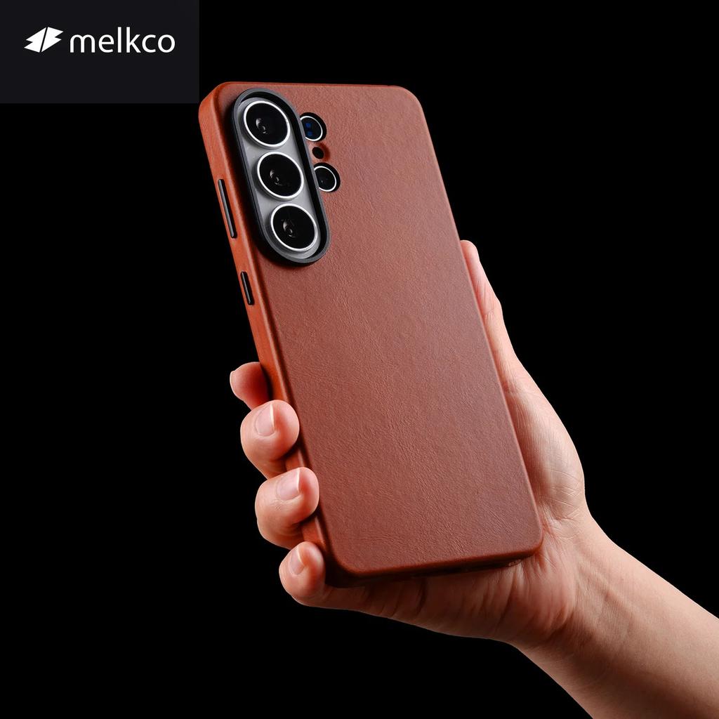 Melkco Glossy Oil-Wax Leather Phone Case For Samsung Galaxy S25 Ultra S25U Magnetic Wireless Charging Genuine Cowhide Hard Cover