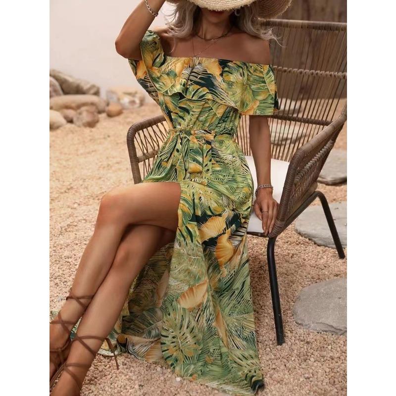 Summer One-length Ruffle Lace-up Waist Dress for Women
