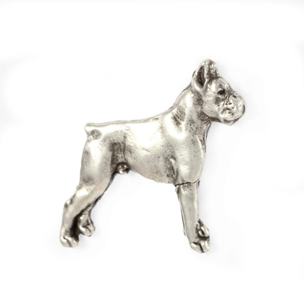 Boxer, German Boxer II  - Silver-plated dog brooch, elegant pin, jacket lapel decoration by Art-Dog brand