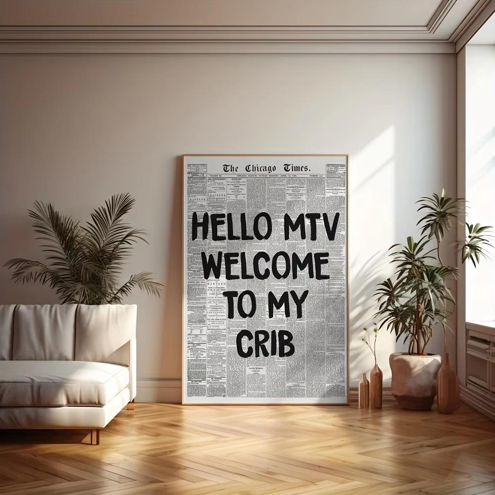 1 шт. Ретро-постер 70-х годов «Привет MTV, добро пожаловать в мой дом» с типографикой, классический современный стиль Ар-деко, 19,7x27,5 дюймов, без рамы, холст с чернилами