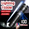 Zoomable Flashlight Long Shot 1500M LED Torch Light Rechargeable Torch Waterproof Flash Light Powerful Lights Built-in Battery Lantern