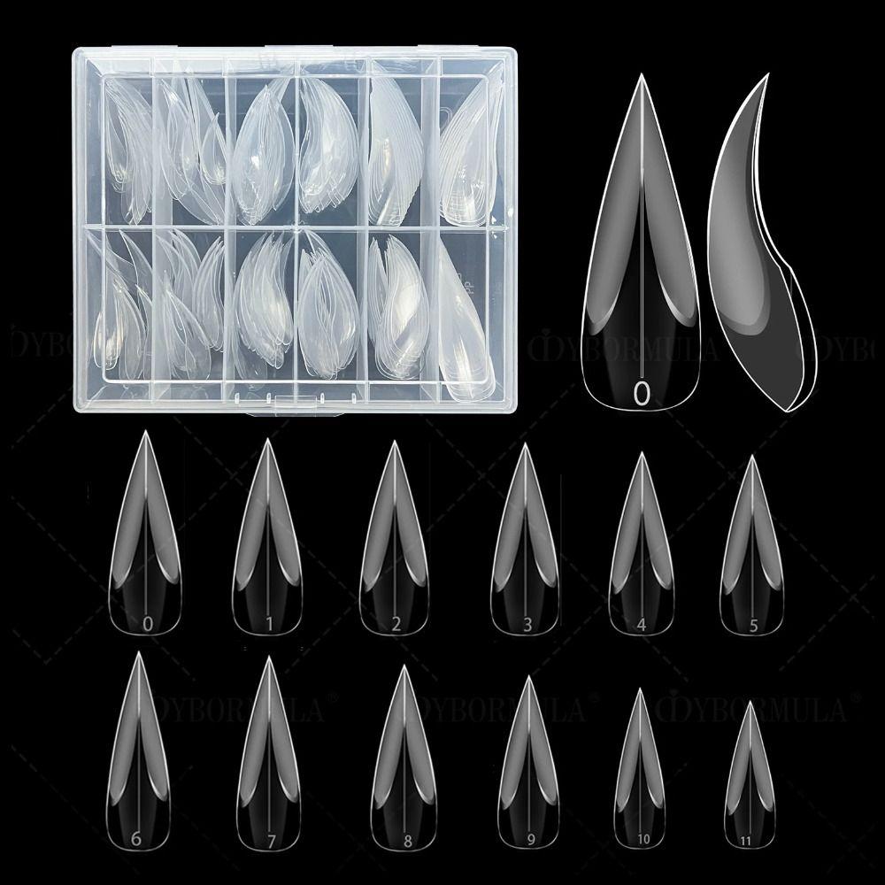 120pcs Curved Stiletto Hawk Carving Nails Transparent False Nail Tips for Poly Nail Gel Extension