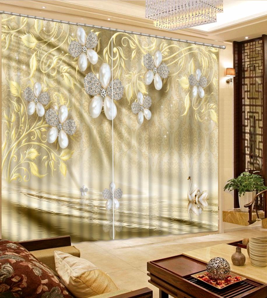 Chinese Jade Carving Peony Flowers 3D Design Luxury Girl Window Curtains for Living Room Bedroom Home Decor 2pcs Free Shipping