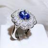 New High End Luxury Oval Emulation Sapphire Opening Flower Head Ring for Women
