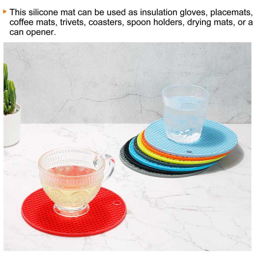 2pcs Uxcell Dish Drying Mat Set Round Silicone Reusable Drain Pad Heat Resistant Suitable for Kitchen Counter Fridge Drawer