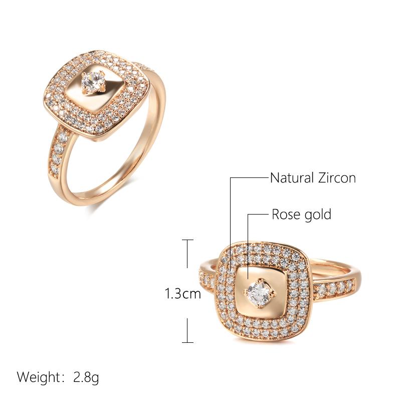 Kinel Square Zircon Full Paved Women's Ring Vintage Rose Gold Color Jewelry