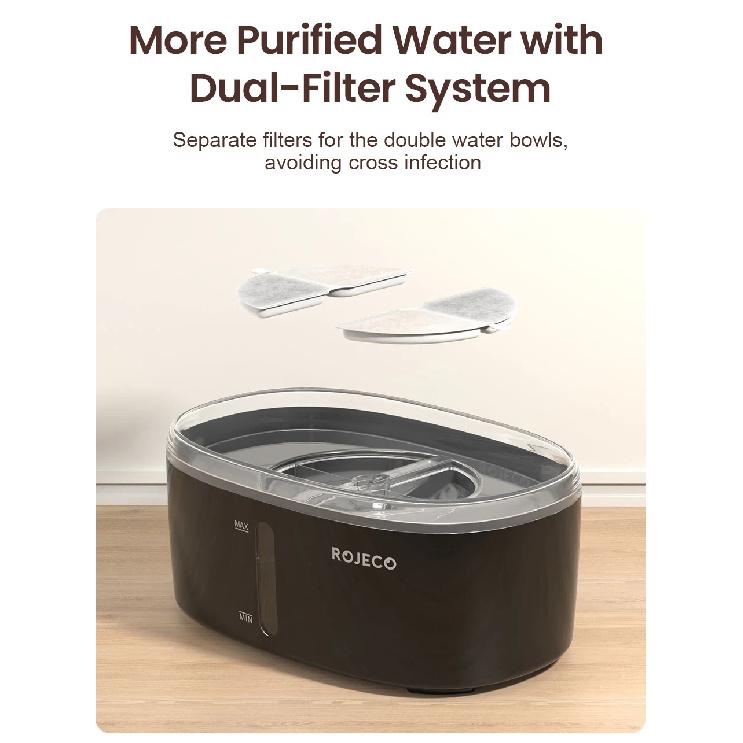 ROJECO Automatic Cat Water Fountain 2.5L Water Dispenser For Multiple Pets Smart Fountain Drinker For Pet Cat Kitten Dual Bowls