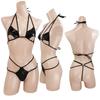 [Black Omen] bikini ladies swimsuit cosplay T-back dance costume white black enamel luster PU leather (6708-black, free size) bs512-f-6708-bk