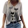 Summer V-neck 3D Cat Printed Top Fashionable Casual Short Sleeved Women's T-shirts