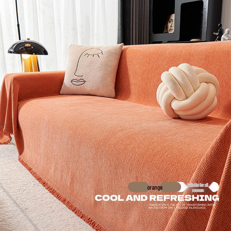 Современный минималистичный чехол на диван из шенилла в елочку, всесезонное нескользящее одеяло