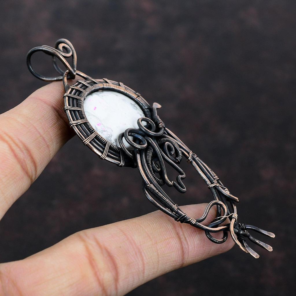 Кулон из драгоценного камня Хаулит, обернутый медной проволокой, потрясающий медный кулон, ювелирные изделия из Хаулита ручной работы, подарок для мамы, потрясающий кулон из проволоки