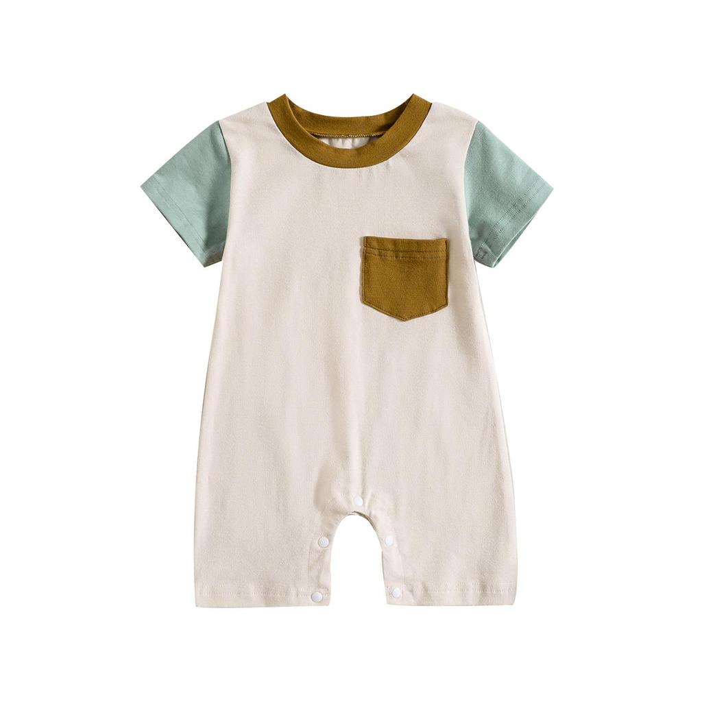 Summer Outfit One Piece Clothes Infant Newborn Baby Boy Romper Jumpsuit Short Sleeve Bodysuit Overalls Patchwork Shirt