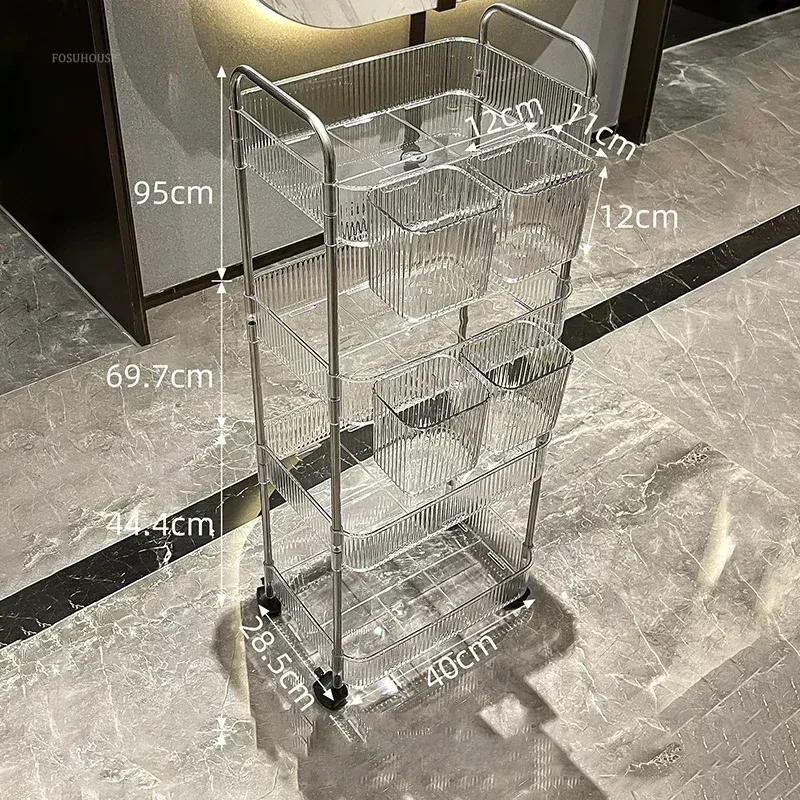 Modern Plastic Trolley for Bathroom Transparent Removable Trolley Cart with Basket Light Luxury Simple Hand Cart for Kitchen