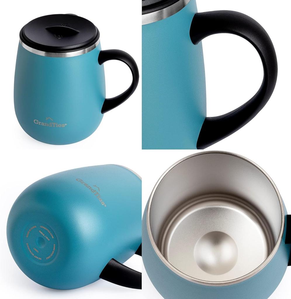 GRANDTIES 19 цветов Премиум кружка с вакуумной изоляцией 460 мл Легко выдвигающаяся крышка в комплекте Двойные стенки из нержавеющей стали с вакуумной изоляцией В комплекте