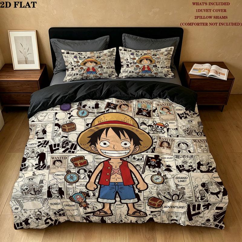 One Piece Pattern Bedding Quilt Set Quilt Cover Pillowcase Home Birthday Gift(1 * duvet cover + 2 * pillowcase, without core)