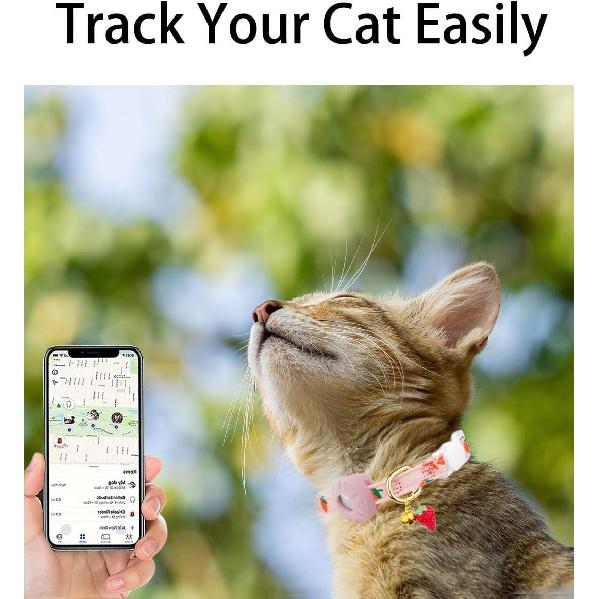 Breakaway Cat Collar with Airtag Holder,Kitten Collar with Apple Air Tag Holder and Bell for Girl Boy Cats, 0.4 Inches in Width and Lightweight.