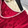 France Vintage Hollow Out Evening Dress Women Sashes V-Neck Flare Sleeve Crochet Elegant Dress Female Casual Chic Clothing