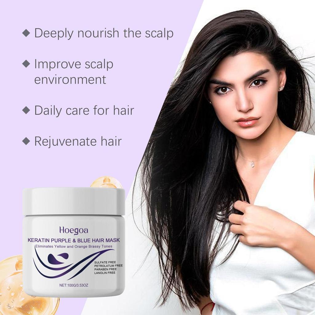 Purple Toning Hair Mask Neutralize Yellow Keratin Deep Conditioner for Blonde Silver Highlighted Hair Color Correcting Treatment