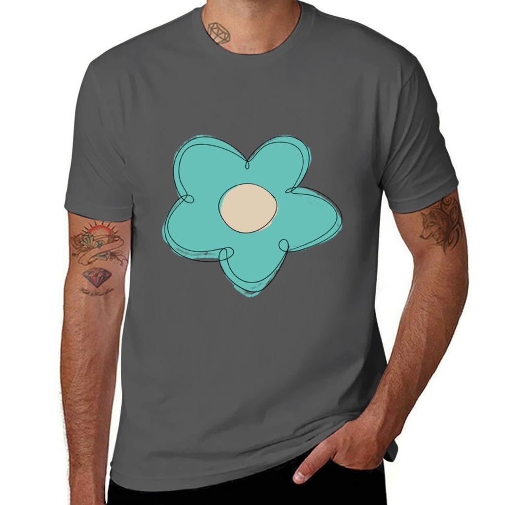 A Single Cyan Flower Tshirt Plus Size Street Style Tee
