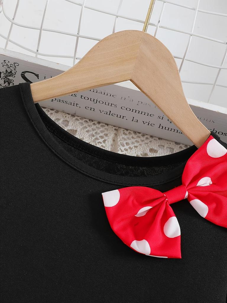Girls Long Sleeve Red Polka Dot Bow Dress Kids Spring Autumn Princess Dress