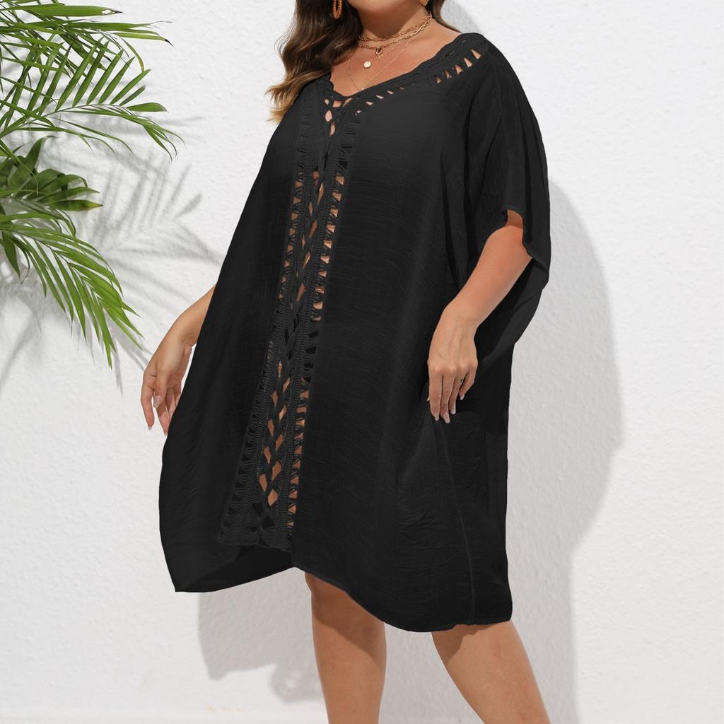 Женское платье-накидка большого размера, связанное вручную крючком с цветочным узором в стиле пэчворк, свободное пляжное бикини, наружное накидка