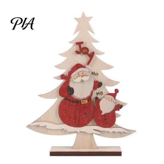 Natural Wood Christmas Decorations Nordic Ornaments, Reindeer Santa Claus Snowman Figurine, Wooden Ornaments Rustic Desktop Decoration for Holiday