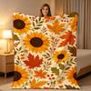 Cozy Cream Fleece Throw Blanket Suitable for - Bedspread - Soft Bedspread with Sunflower & Maple Leaf, Contemporary Bedspread for Couch, Sofa, Bed | W