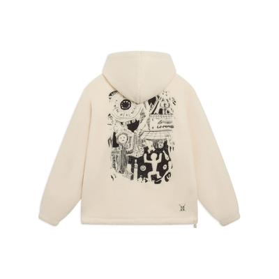 Li Ning Sports Lifestyle Series Back Pattern Printed Fleece Warm Free Jacket Men Jacket Swan-White AFDSA55-1